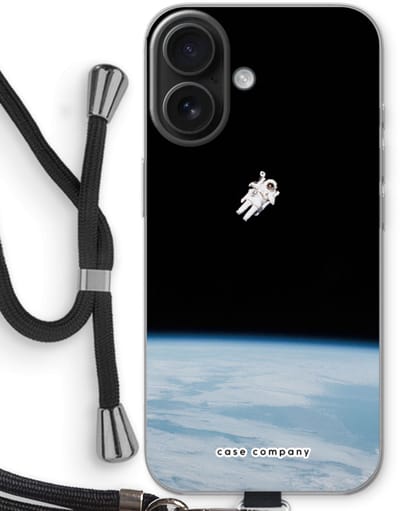 Case Company® - Hoesje met koord geschikt voor iPhone 16 hoesje met Koord - Alone in Space - Telefoonhoesje met Zwart Koord - Bescherming aan alle Kanten en Over de Schermrand