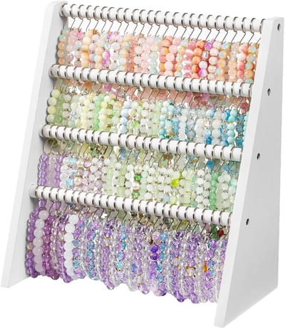 Houten Armbandhouder met 4 Niveaus, Ruimtebesparende Stand voor Armbanden en Horloges, Ideaal voor Thuis en Beurzen