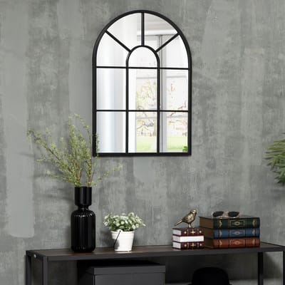 MODFU - Wandspiegel - Gebogen Rand - Modern - Voor Woonkamer, Slaapkamer Of Hal - Metaal - Zwart - 70 x 50 cm