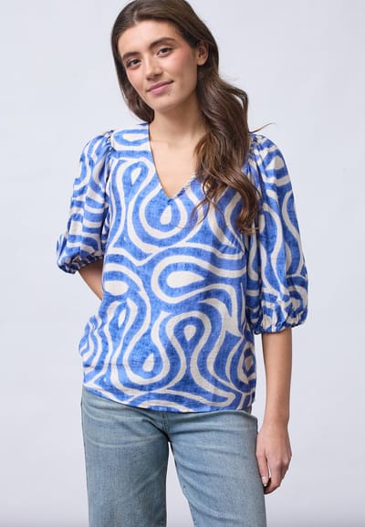 SISTERS POINT Ventia-v.ms2 - Dames Blouse - Blue ethnic - Maat XS