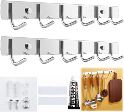 Dailygoody - Kledinghaken - Wandhaken voor kleding - Ruimtebesparend - Zilver - Keukenhaken - Voor slaapkamer en badkamer - 32 cm