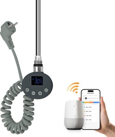 EMKE Elektrisch Verwarmingselement - Slimme Thermostaat - Week Timer - voor Handdoekradiator - 300W - Antraciet