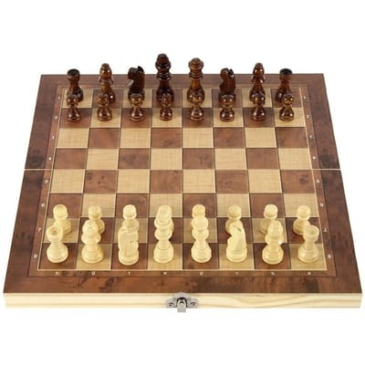 Opvouwbaar Houten Schaakspel 3-in-1 Draagbaar Strategisch Spel voor Volwassenen Hersentraining Educatief Cadeau beige