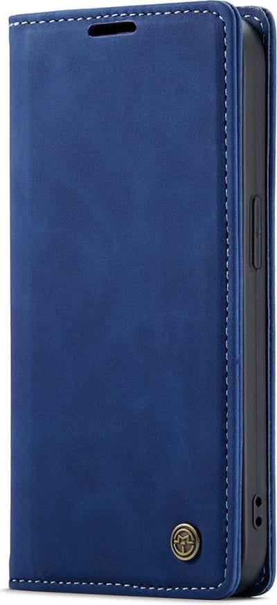 CaseMania Bookcase hoesje geschikt voor Apple iPhone 15 Pro - Effen Donkerblauw - Kunstleer