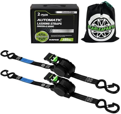 Automatische Spanbanden met Haakjes - 3.6m x 25mm - 340kg/680kg - Retractable Spanbanden voor Motorfiets, Kajak en Vrachtwagen