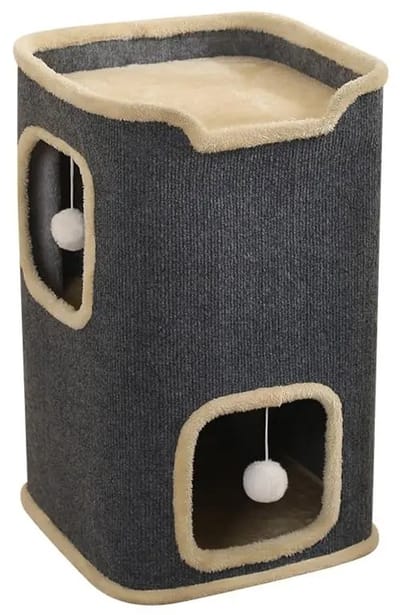 NordHaus Kattenkubus Huis - Kattenhuis Binnen - Katten Speelhuis - Met Hangende Speelballen - 60 x 40 x 40 cm