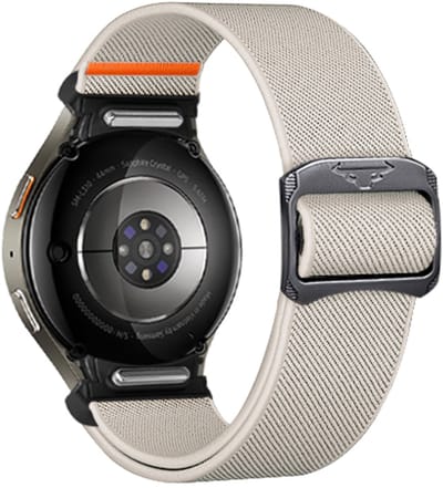 Stravo Nylon Verstelbare Bandje met Naadloze Aansluiting – Geschikt voor Samsung Galaxy Watch 7 (40mm/44mm) / FE / 6 / 6 Pro / 5 / 5 Pro / 4 / 4 Classic – Sterk & Stoer Elastisch Gevlochten Horlogeband – Met Snelsluiting – Starlight