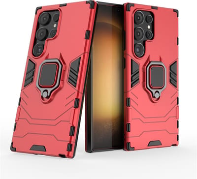 MobyDefend Hoesje - Geschikt voor Samsung Galaxy S24 Ultra - Dubbelgelaagde Pantsercase Met Standaard - Rood