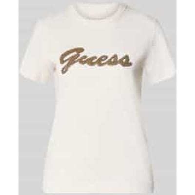 Guess Crèmewit T-shirt met kralenlogo
