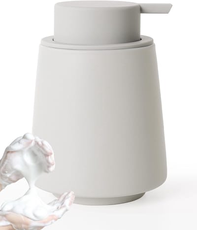 Navulbare keramische zeepdispenser voor keuken en badkamer, 400 ml, grote pompkop, grijs, ideaal voor schuimzeep en afwasmiddel