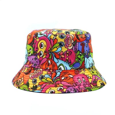 Cartoon Bucket Hat Graffiti Bedrukt Panama Vissershoeden Mannen Vrouwen Unisex Dubbelzijdig Omkeerbare Bob Cap Zomer Strand Nieuw One Size black