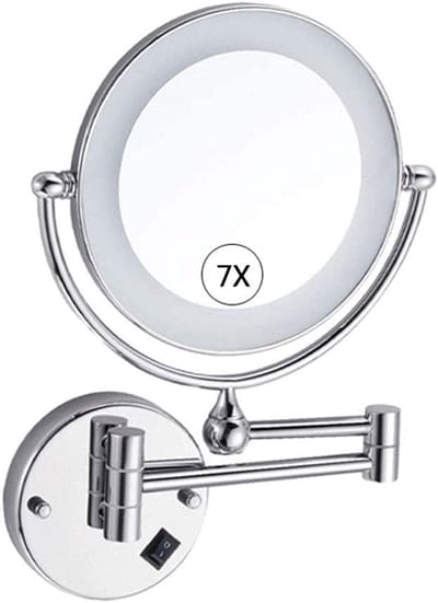 Wandmake-up spiegel - Vergrotende spiegel - Precisie make-up - Dubbelzijdig 10x vergroting - 20 cm diameter - Chroom