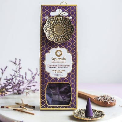 Song of India - Song of India - Ayurveda Incense cones with Metal hanging burner - Lavender Lemongrass (Tridosha) - 20 stuks
