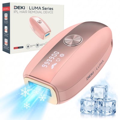 DEKI LUMA IPL Ontharingsapparaat voor Dames & Heren – Langdurige Haarvermindering voor Gezicht & Lichaam – 999.900Flitsen – Inclusief Beschermbril & Scheermes – Roze