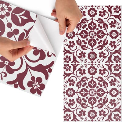 Tulup Meubelfolie - Bloemenpatroon Decoratiefolie - 75x150 cm - Bordeaux Meubelfolie - Decoratiefolie Zelfklevend - Klassiek Meubelfolie - Meubelfolie Zelfklevend - Badkamer decoratie - Bloemen en planten