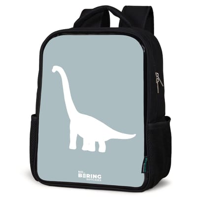 NoBoringSuitcases.com® - Rugzak zwart - Schooltas jongen & meisje - Blauw met Brachiosaurus dino - Rugtas voor school - Boekentas kind - Schoolrugzak - Kinderrugzak