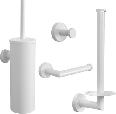 VDN Stainless Toiletaccessoireset wit 4-delig - Toiletborstelhouder - Toiletrolhouder - Handdoekhaakje - Reserverolhouder