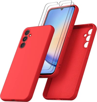 Hoesje Geschikt Voor Samsung Galaxy A34 Hoesje siliconen Rood zacht siliconen hoesje TPU backcover - Met Screenprotector - 2 stuks
