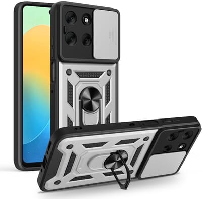 MobyDefend Hoesje - Geschikt voor Motorola Moto G56 - Pantsercase Met Draaibare Ring - Zilvergrijs