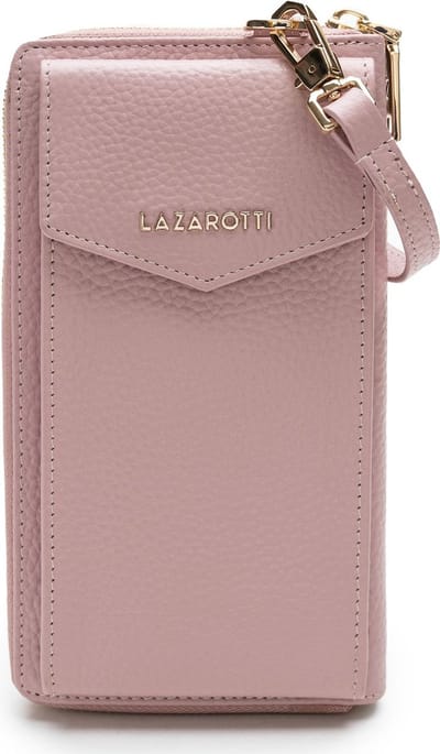 Lazarotti Leren Portemonnee Schoudertas Bologna Leather Zip Around Wallet With Phone Pocket Pink 2 Oud roze