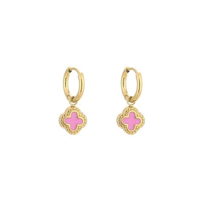 Bijoutheek Oorhangers Klaver Pink Goud