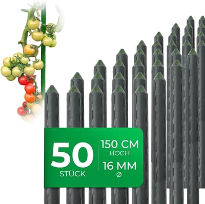 50 stuks plantenstokken 150cm groen 16mm ? zeer stabiele metalen buis kunststof gecoate trellisstokken voor planten trellisondersteuning komkommers tomatenstokken voor klimplanten trellis plantenstok 150 cm