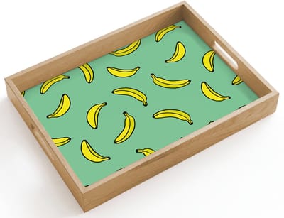 Dienblad hout 40x30 cm - Schootdienblad - Bananen - Geel - Groen - Print - Borrelplank rechthoek - Plateau dienbladen
