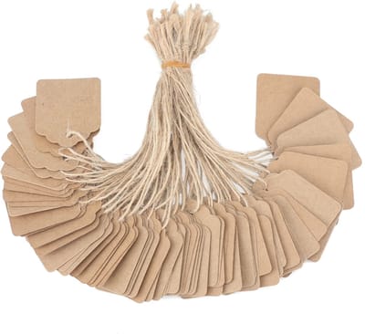 VT Goods - Kleine prijsetiketten - Bruine markeringsetiketten - Hoogwaardig karton - 35 mm x 45 mm - Cadeauhanger met koord - Perfect voor knutselar..