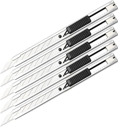 5 x Cuttermes | Breekmes | Behangmes | Stanleymes | Afbreekmes | Snijmes | 10 mm | Met Schuifsluiting + Navulling | RVS Breekmes 5 STUKS