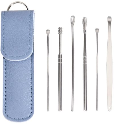 Oorsmeer Verwijderaar - Oorreiniger - Oorsmeer verwijder Set - 6-Delig in handig hoesje - Oor reiniger - RVS - Ear Cleaner - 9CM - In handig hoesje - CHPN
