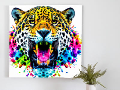 Fiery jaguar burst | Fiery Jaguar Burst | Kunst - 20x20 centimeter op Canvas | Foto op Canvas