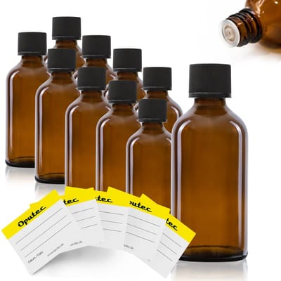 Oputec 10 x 50ml druppelflesjes – bruine apothekersflesjes met druppelinzet & etiketten – lekvrij & kindveilig