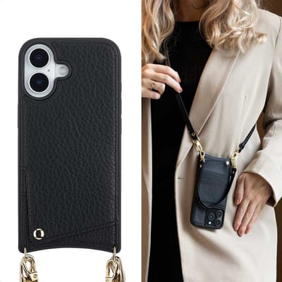Selencia Hoesje - Geschikt voor Apple iPhone 17 - Backcover met koord en pashouder - Zwart