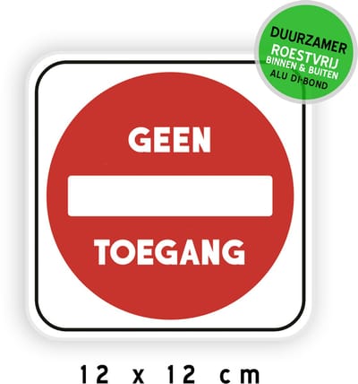 Pictogram/ deurbordje Dibond | Verbodsteken C1/ C2 - "Geen toegang" | 12 x 12 cm | Geen ingang | Bord | Deurbord | Duurzaam | Staff only | Verboden toegang | Personeel | Privé | Roestvrij | 1 stuk