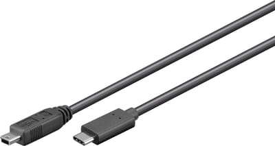 USB Mini B naar USB-C kabel - USB2.0 - tot 3A / zwart - 0,50 meter