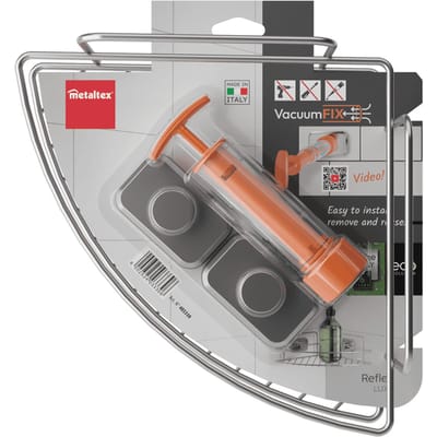 Metaltex - Doucherek Reflex - 1 laag - Hoek - Badkamerrek - Met vacuumfixatie - Chromelook - Inclusief montage