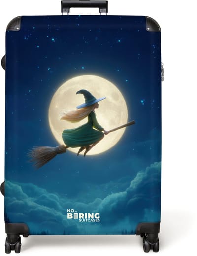 NoBoringSuitcases.com® - Koffer groot - Reiskoffer lichtgewicht - Heks op een bezem in de nacht - Rolkoffer met 4 wielen - Grote trolley XL - 98 liter bagage