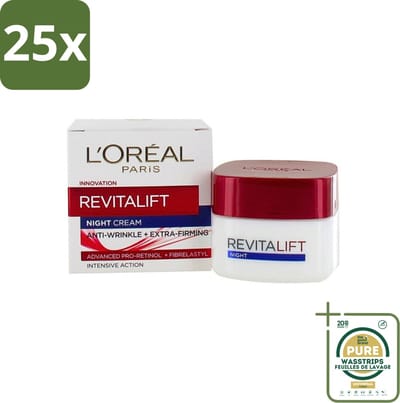 25 x L'Oréal Revitalift - Nachtcrème - Anti-Rimpel - Hydraterend en Verstevigend - 50 ml - Grootverpakking - Anti-rimpel Crème - Nachtcrème - Anti-aging Crème - Hydraterende Crème - Huidversteviging