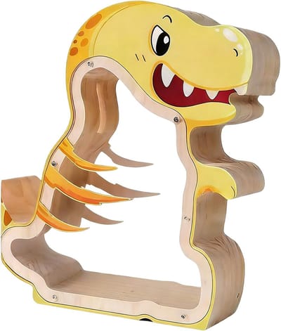 Houten Spaarpot - Geldkistje Kluis - Kinderkamer Decoratie - Charmant Dinosaurus Design - 20 x 18 x 3 cm