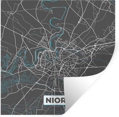 Muurstickers - Sticker Folie - Plattegrond - Stadskaart - Kaart - Niort - Frankrijk - 100x100 cm - Plakfolie - Muurstickers Kinderkamer - Zelfklevend Behang XXL - Zelfklevend behangpapier - Stickerfolie