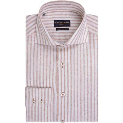 Cavallaro Napoli Overhemd Tarente Linnen Blend Stripe Oud Roze-Wit / male