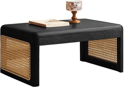 Houten Vloertafel - Lage Salontafel - Ontspannen Zitten - Massief Hout - 60x40x27 cm - Zwart