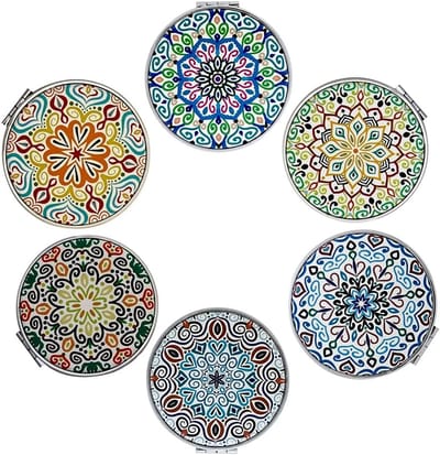 Compacte Spiegels - Zakspiegels Set - Make-up Controleren - Dubbele Vergroting - 6 Stuks - Gedessineerd