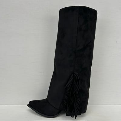 Geweldige suèdine cowboylaarzen met flap en franjes zwart Zwart / 37