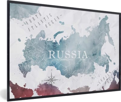 Poster in lijst - Fotolijst 120x80 cm - Posters - Rusland - Wereldkaart - Verf - Posterlijst zwart - Decoratie - Wanddecoratie woonkamer - Muurdecoratie slaapkamer