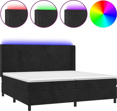 vidaXL - Boxspring - met - matras - en - LED - fluweel - zwart - 200x200 - cm