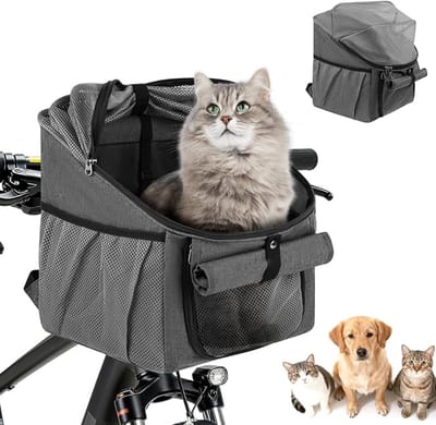 Hondenfietsmand voor Fiets - Opvouwbare Huisdierendrager voor Kleine Honden en Katten - Voorop Fietsmand met Veiligheidsriem en Zacht Kussen - Tot 7,5 kg