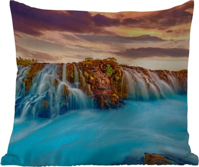 Tuinkussen - Waterval - Landschap - Wolken - Natuur - 40x40 cm - Weerbestendig