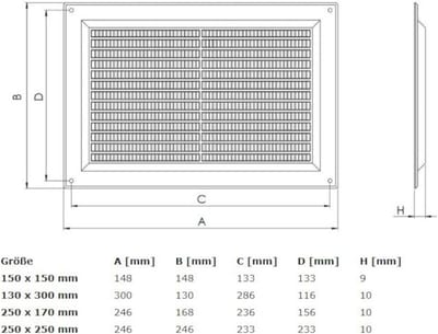 Ventilatierooster - Afzuigrooster Muurrooster - Ventilatie Ruimtes - Geïntegreerde Insectenbescherming - 250 x 170 mm - Grijs