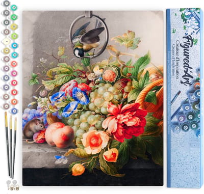 Figured'Art Schilderen op Nummer Volwassenen canvas Bloemen en Fruit - Herman Henstenburgh - Handwerk acrylverf Kit DIY Compleet - 40x50cm zonder frame